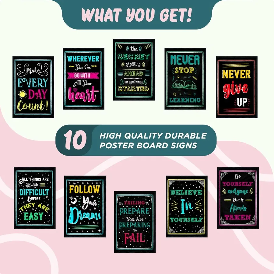 مجموعة ملصقات ديكور الحائط تحفيزية للسبورة السوداء من LO Goods مكونة من 10 مطبوعات ملهمة لغرفة المعيشة وغرفة النوم والمكتب Cla #4