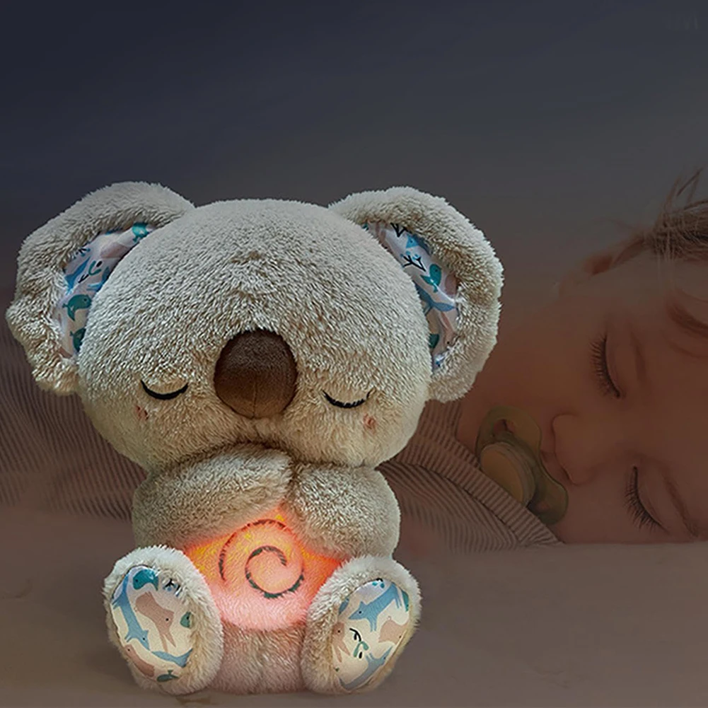 30cm Kawaii Koala Soothing Musical Plush Toy Baby Sleeping Companion Sound and Light Doll Breathing Motion Koala Bear Toys Gifts