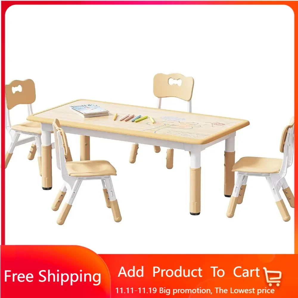 

Kids Table and 4 Chairs Set, Height Adjustable Toddler Table and Chair Set, Graffiti Desktop, Non-Slip Legs, Max 300lbs