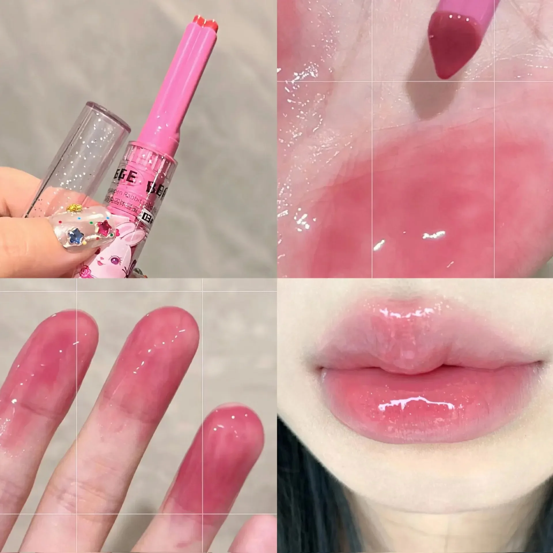 Conjunto de bálsamo labial duradouro, brilho labial hidratante, bálsamo labial colorido água, gege, jardim, rosa, coelho, sólido