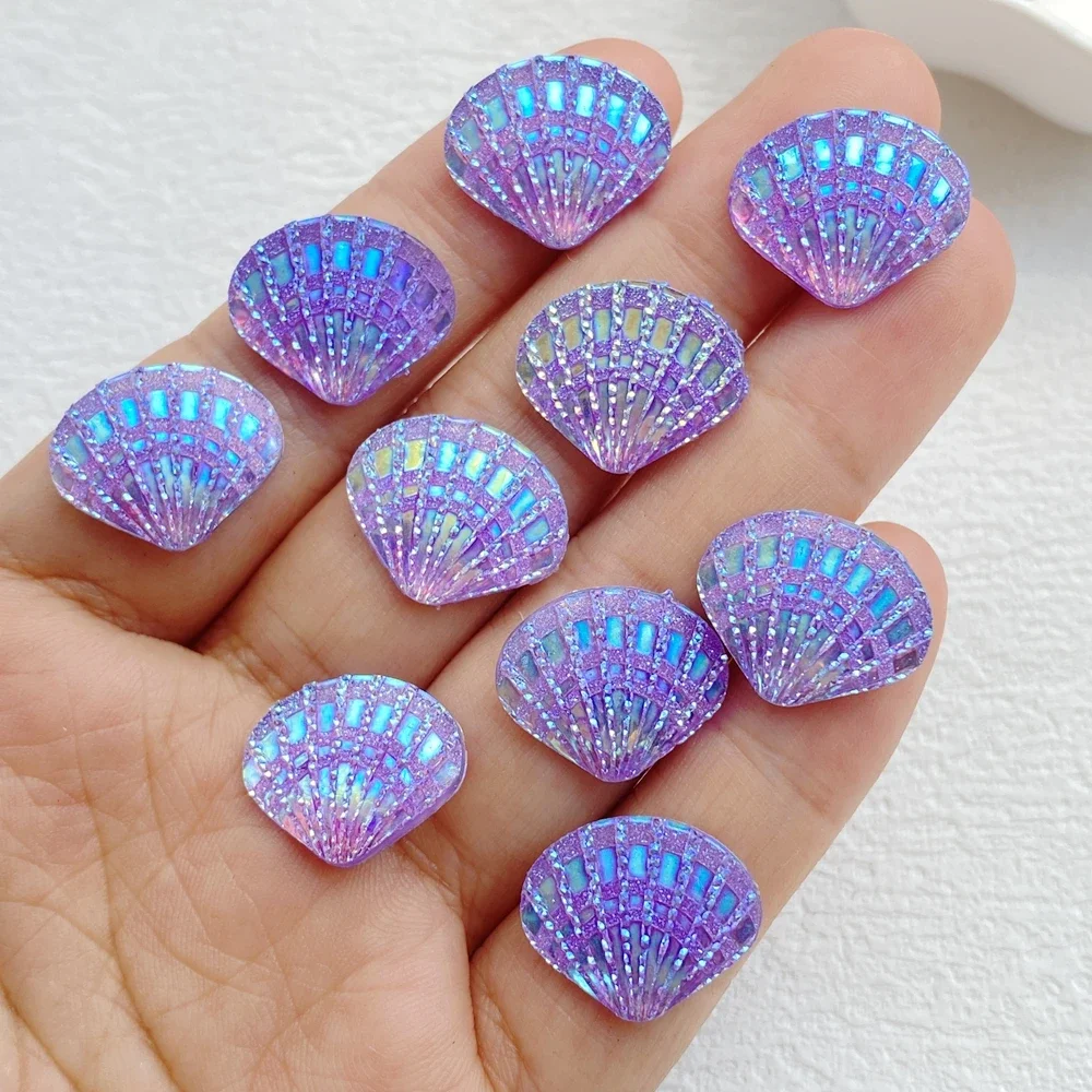 50pcs 14x17mm AB Resin Shiny Shell Flatback Flower Rhinestone Gems Scrapbook Home Figurine Decor Applique Crafts DIY