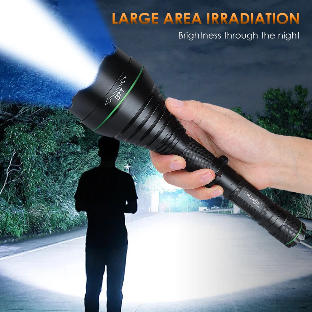 

UniqueFire 1508 67mm Convex Lens LED Flashlight 2500 Lumens Zoom Focus Waterproof Lamp Tactical Torch for Hiking Emergency