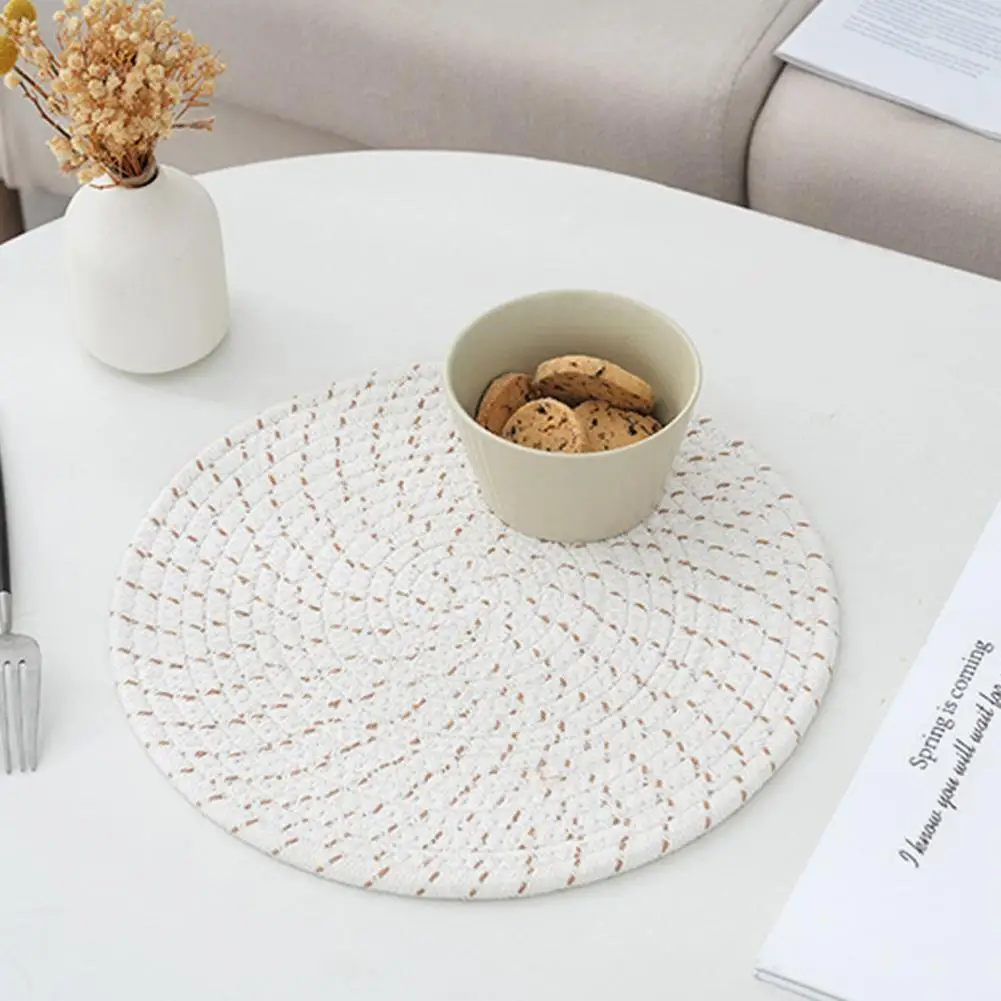

30cm Diameter Placemat Rustic Cotton Rope Woven Placemat Set for Kitchen Table Decor Heat Resistant Coaster Pot Holder for Hot