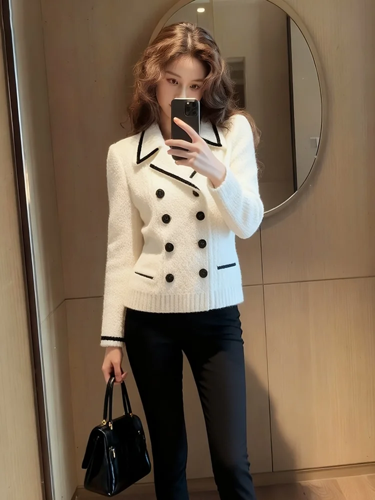 

White Knitted Sweater Women's Autumn Winter Inner Wear Base Layer High Design Unique Beautiful Aosphere Fraant Sle Top
