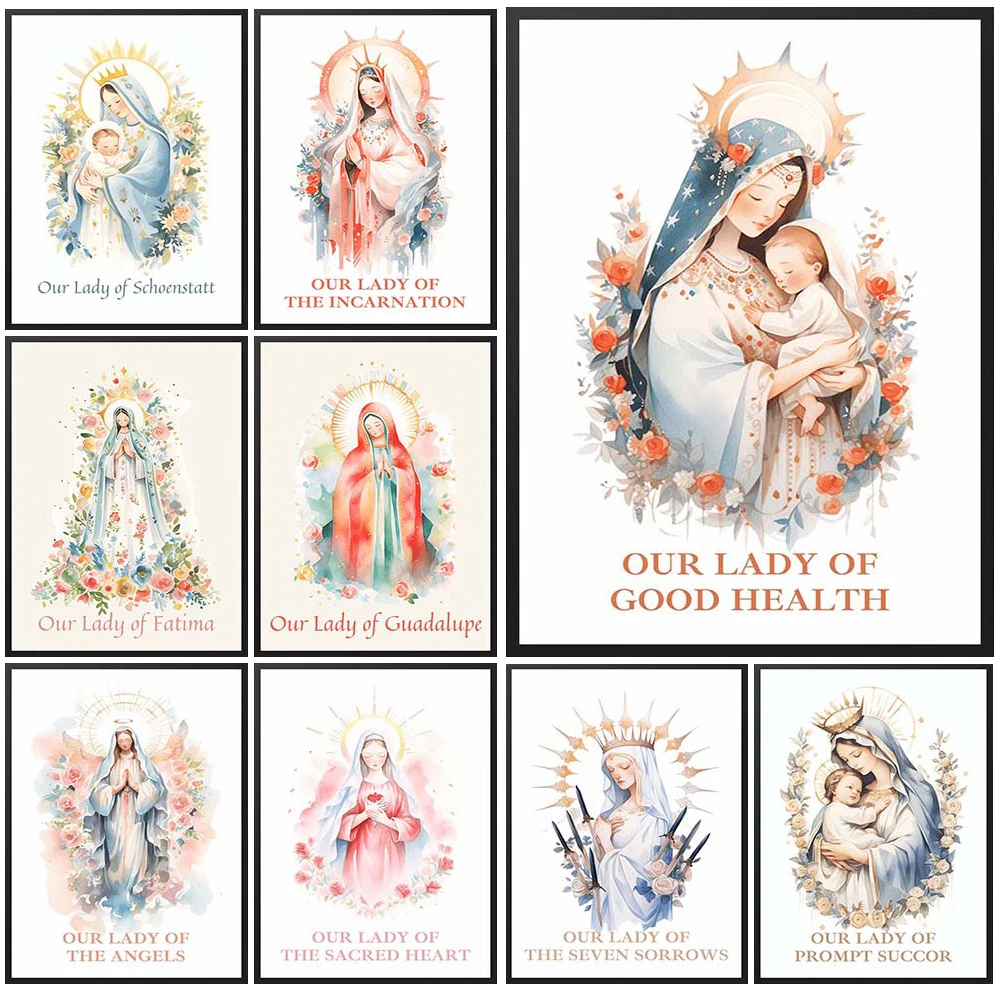 Catholic  Blessed Virgin Mary Madonna Child Portrait Poster Wall Pictures For Church Decor Wall Art Canvas Painting Unframed