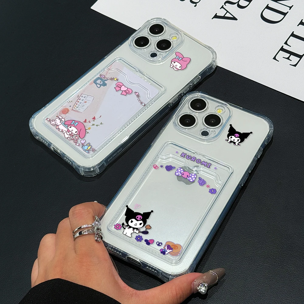 Kuromi Melody Cinnamoroll Phone Case for Samsung Galaxy S24 S23 S22 S21 Ultra Plus 5G S20 FE Card Pocket Soft Clear Cover