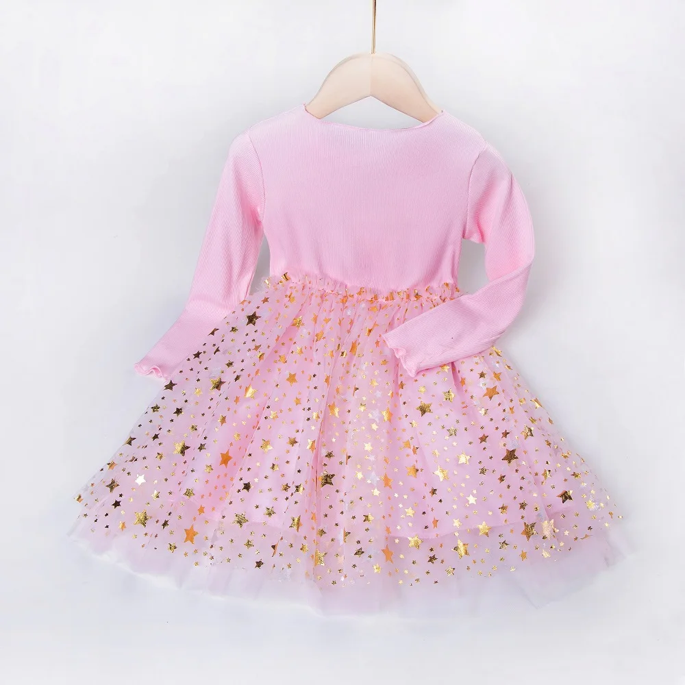 New Year\'s Party Dress For Girls Knitted Sequins Star Unicorn Pony Dress Long Sleeve Baby Kids Autumn Birthday Princess Vestidos