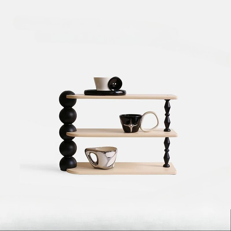 Desktop retro multi-functional rack ins style, countertop finishing solid wood cup perfume storage rack cup holder