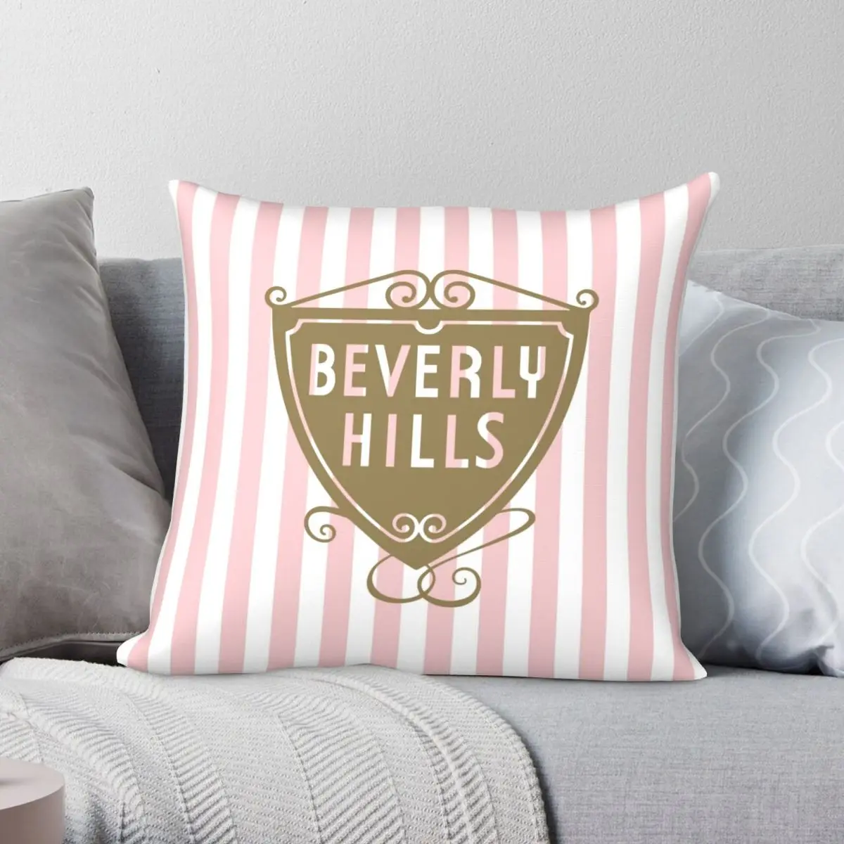 Beverly Hills Shield Pillowcase Polyester Linen Velvet Printed Zip Decor Pillow Case Sofa Cushion Cover Wholesale