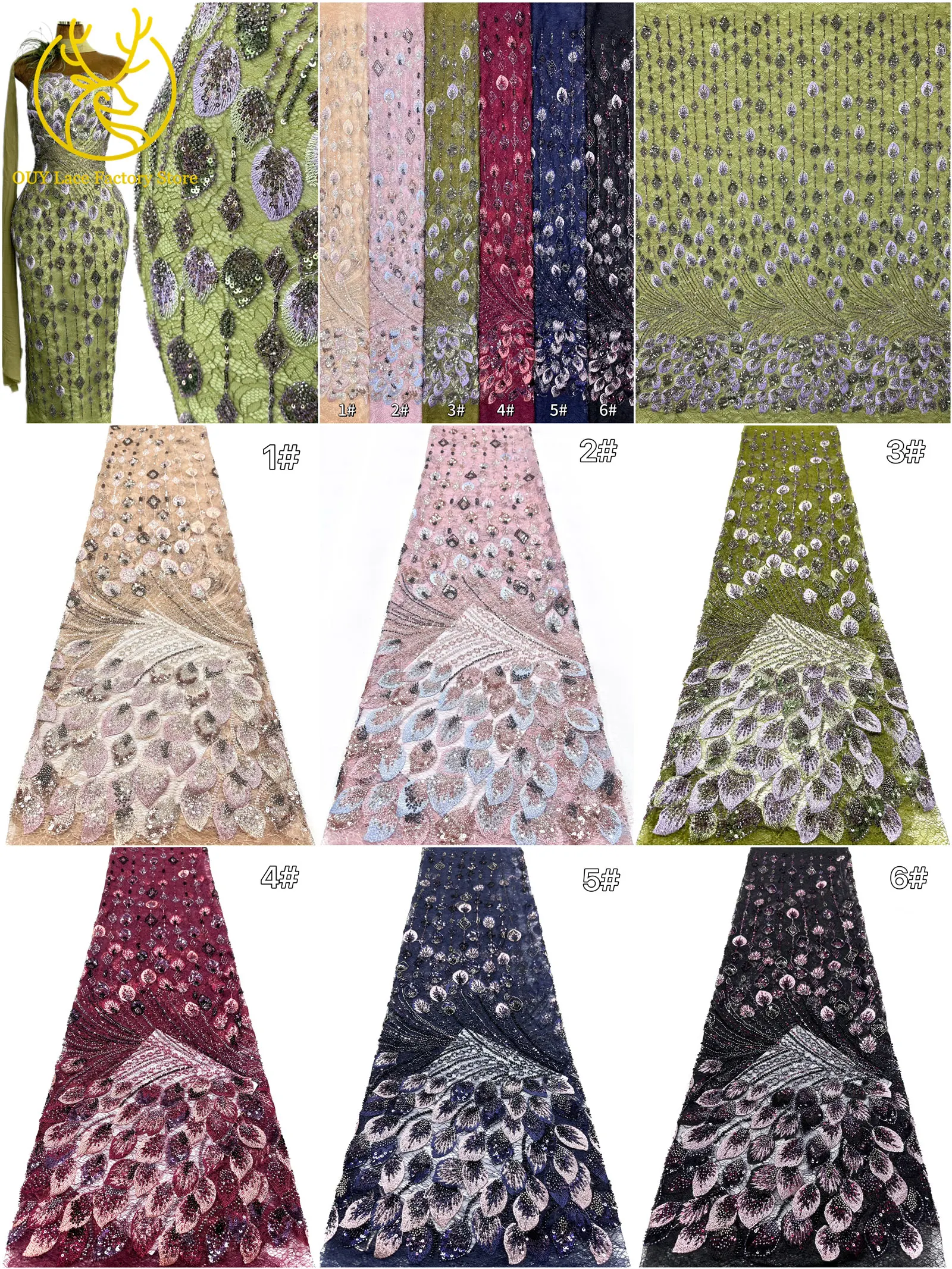 Nigerianischer Spitzenstoff im neuen Stil mit 3D-Stickerei, 5 Yards, eleganter afrikanischer Spitzenstoff mit Perlen und Pailletten für Brautkleider und Hochzeitskleider zum Nähen – Detail 3