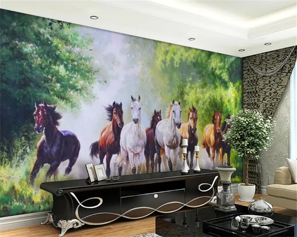 Papel De Parede Customized Wallpaper Eight Horse Oil Painting Living Room TV Sofa Background Wall Home Decor Mural Papier Peint