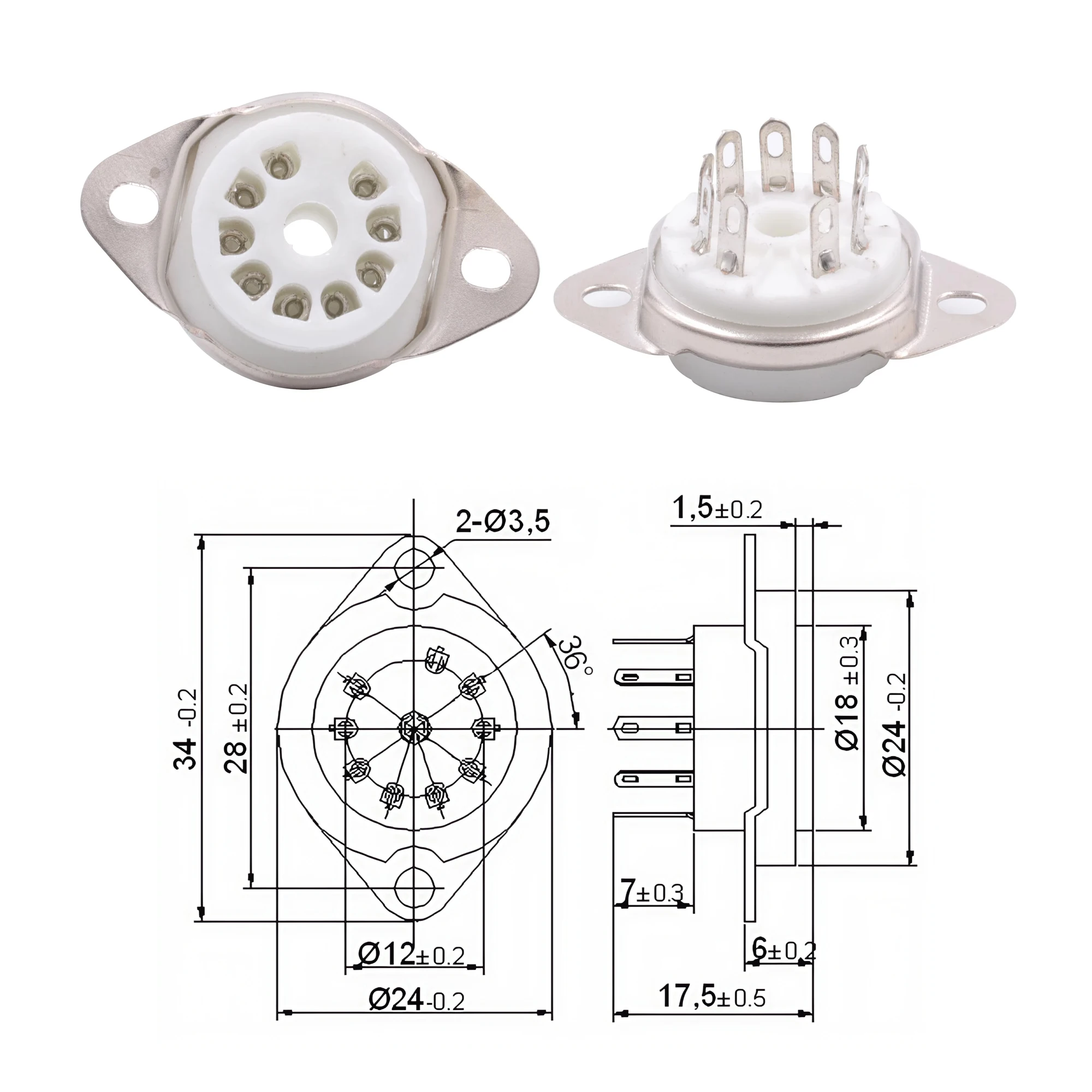 10pcs 9pin B9A Ceramic Tube Socket 12AX7 12AU7 EL84 12BH7 Valve Base ECC82 ECC83 6922 5670 ECC81 Vintage Amplifier DIY Kits