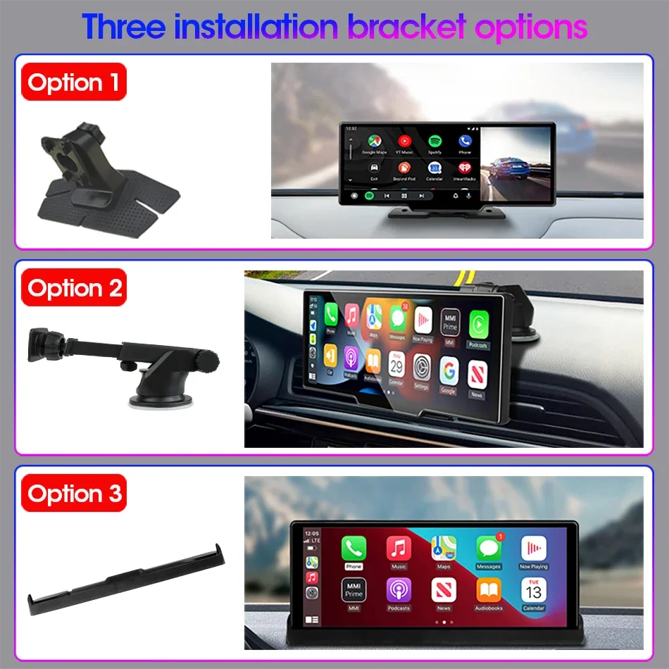 10.26 inch Car DVR Carplay And Android Auto 4K Dashcam 1080P Rear Camera Three Brackets Voice Control BT FM GPS Recorder