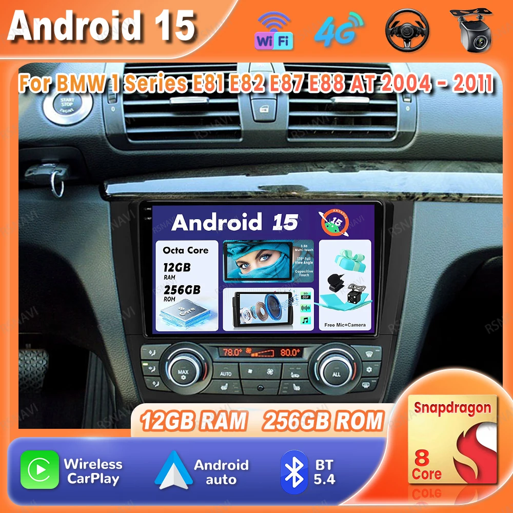 

Автомобильный радиоприемник Android 15 для BMW 1 серии E81 E82 E87 E88 AT 2004-2011 Viedo Player 4G LTE Wireless Carplay Auto 5G WIFI GPS DVD