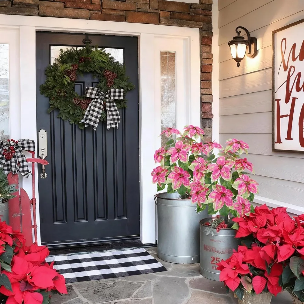 FT / 90 سنتيمتر شجرة البونسيتة الاصطناعية الوردي طويل القامة بوعاء زهور البونسيتة وهمية نابض بالحياة فو النباتات مع جذع الخشب الوردي #4