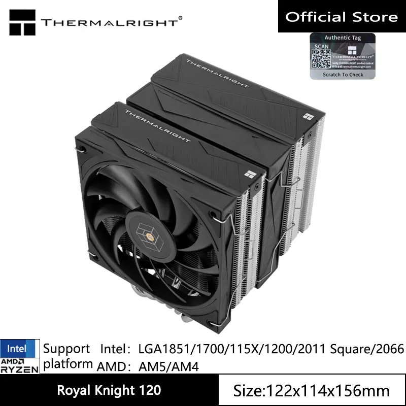 Thermalright Royal Knight 120 Chassis air cooling radiator，6 heat pipes dual towers and dual fans，Support LGA1700/115X/AM5/AM4