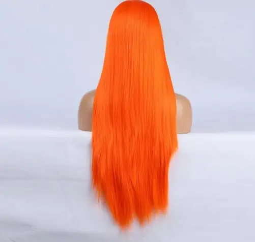 Oranje Pruik Lange Rechte Kanten Voorkant Pruiken Voor Vrouwen Gebruiken Synthetische Pruik Natuurlijke Haarlijn Lijmloze Kant Front Cosplay Haar