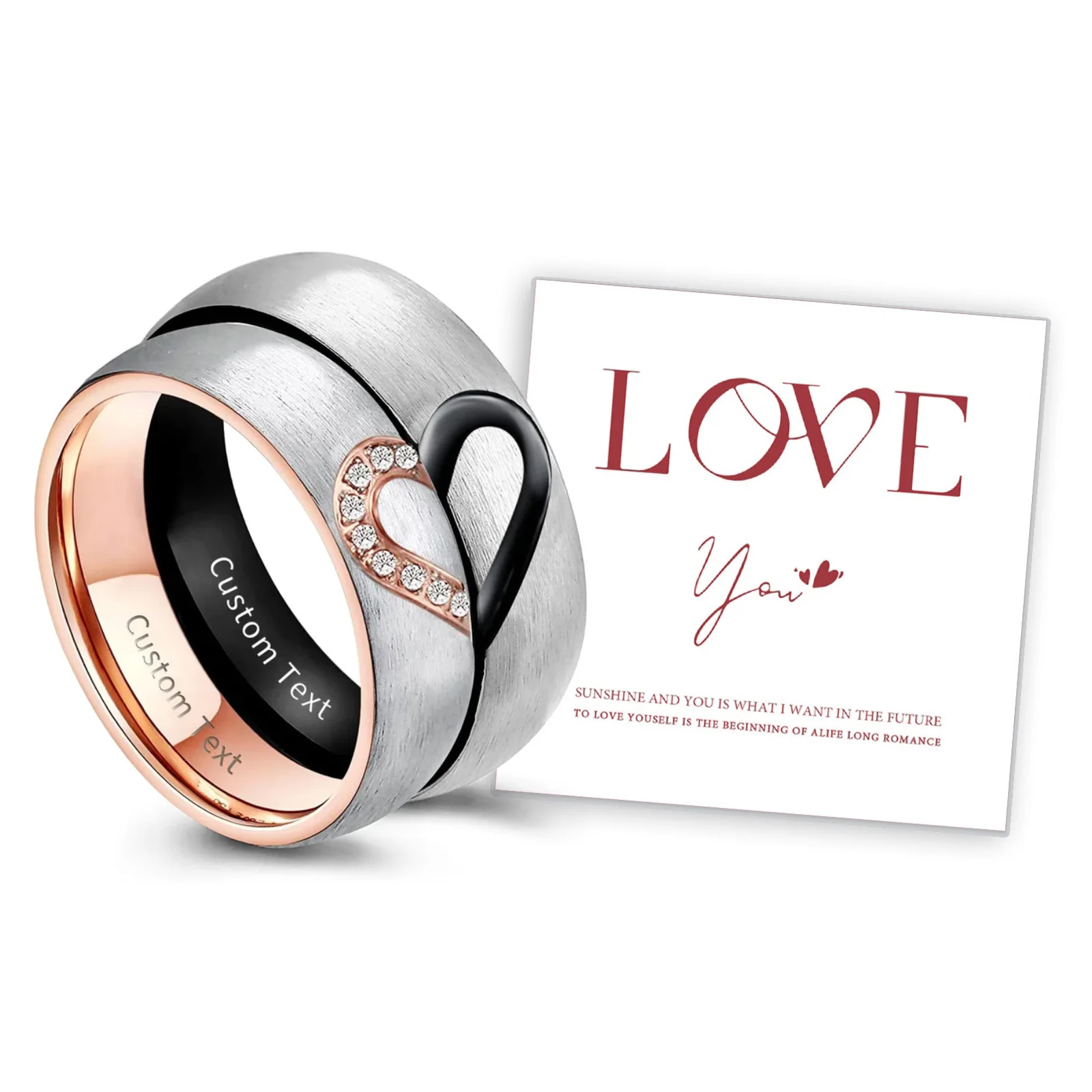 

Free Personalized Heart Wedding Ring, Stainless Steel Couples Love Promised Ring For Women Men, Customized Valentines Day Gift