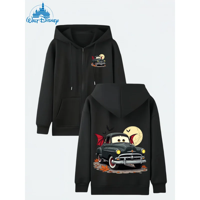 

1 piece of Disney Cars Halloween-printed fleece hooded zip-up sweatshirt jacket, suitable for outdoor and daily wear