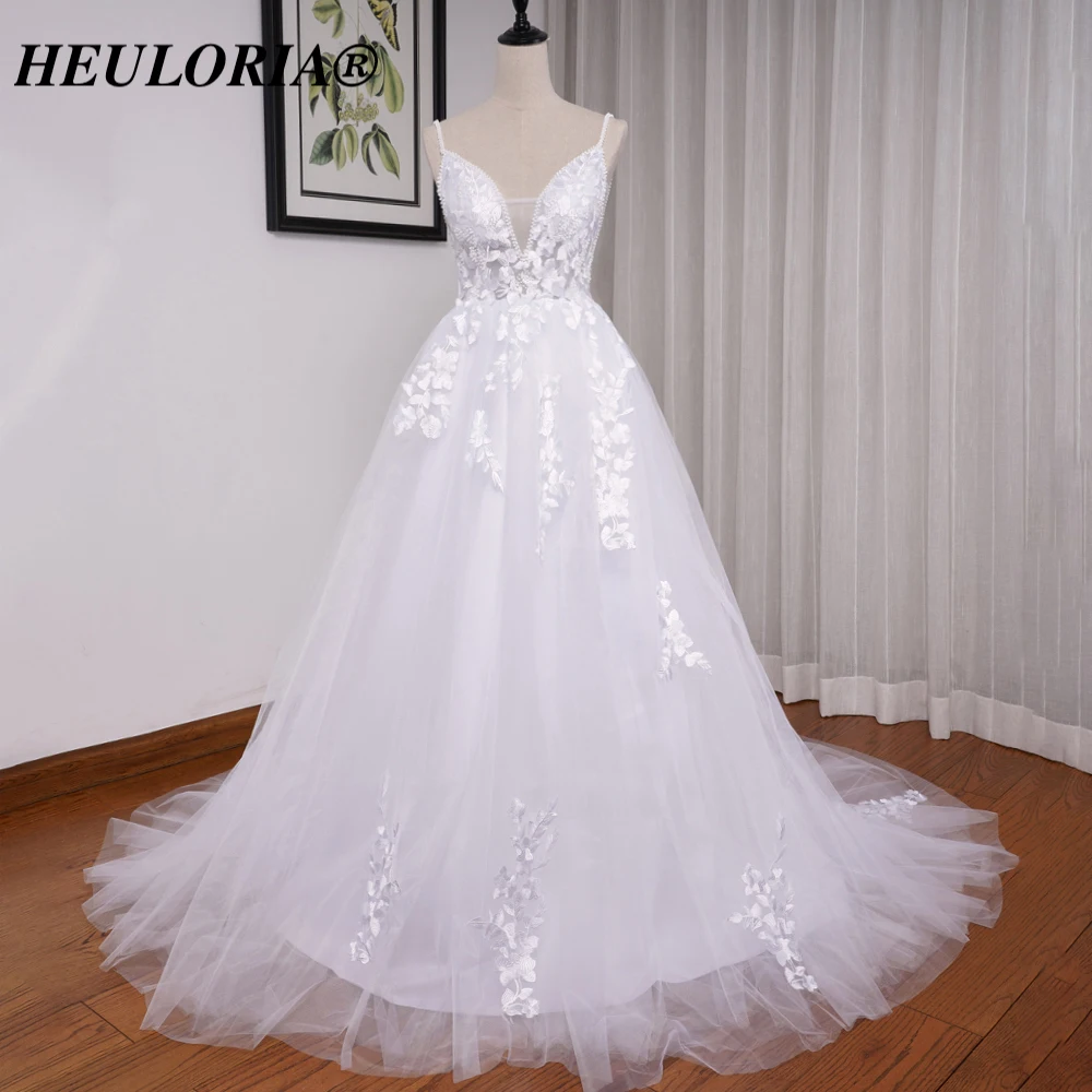 HEULORIA Boho A line wedding dress sweetheart lace beading strape bride dress Plus size