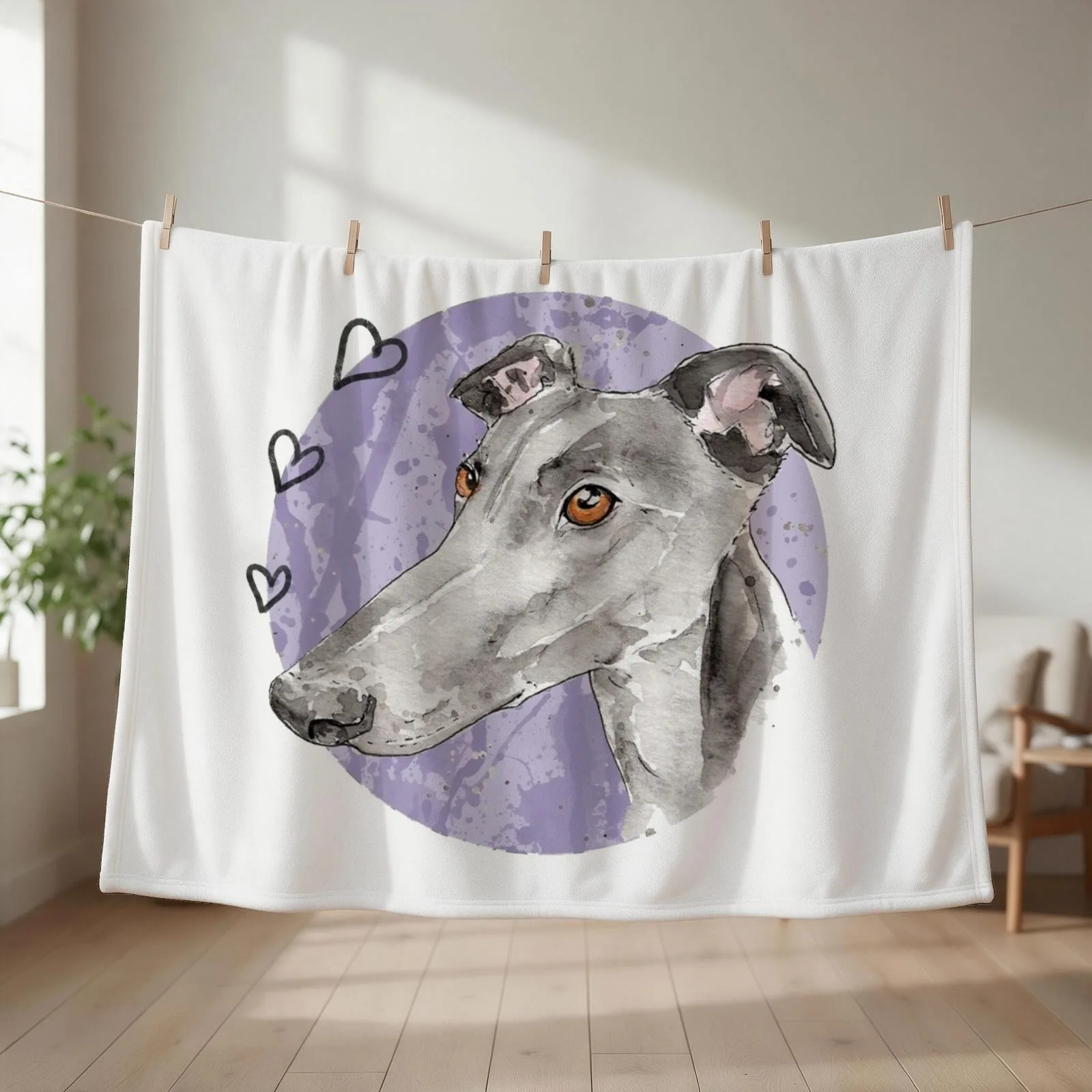 Greyhound | Splatter Paint Puppers | Illustration Throw Blanket Polar Furry Vintage Picnic Blankets