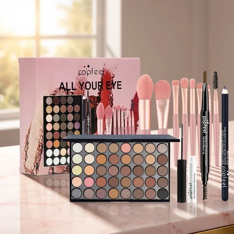 POPFEEL Conjunto de maquiagem para os olhos 40 cores paleta de sombra lápis de sobrancelha caneta delineador rímel com um conjunto de pincéis de maquiagem cosméticos para os olhos