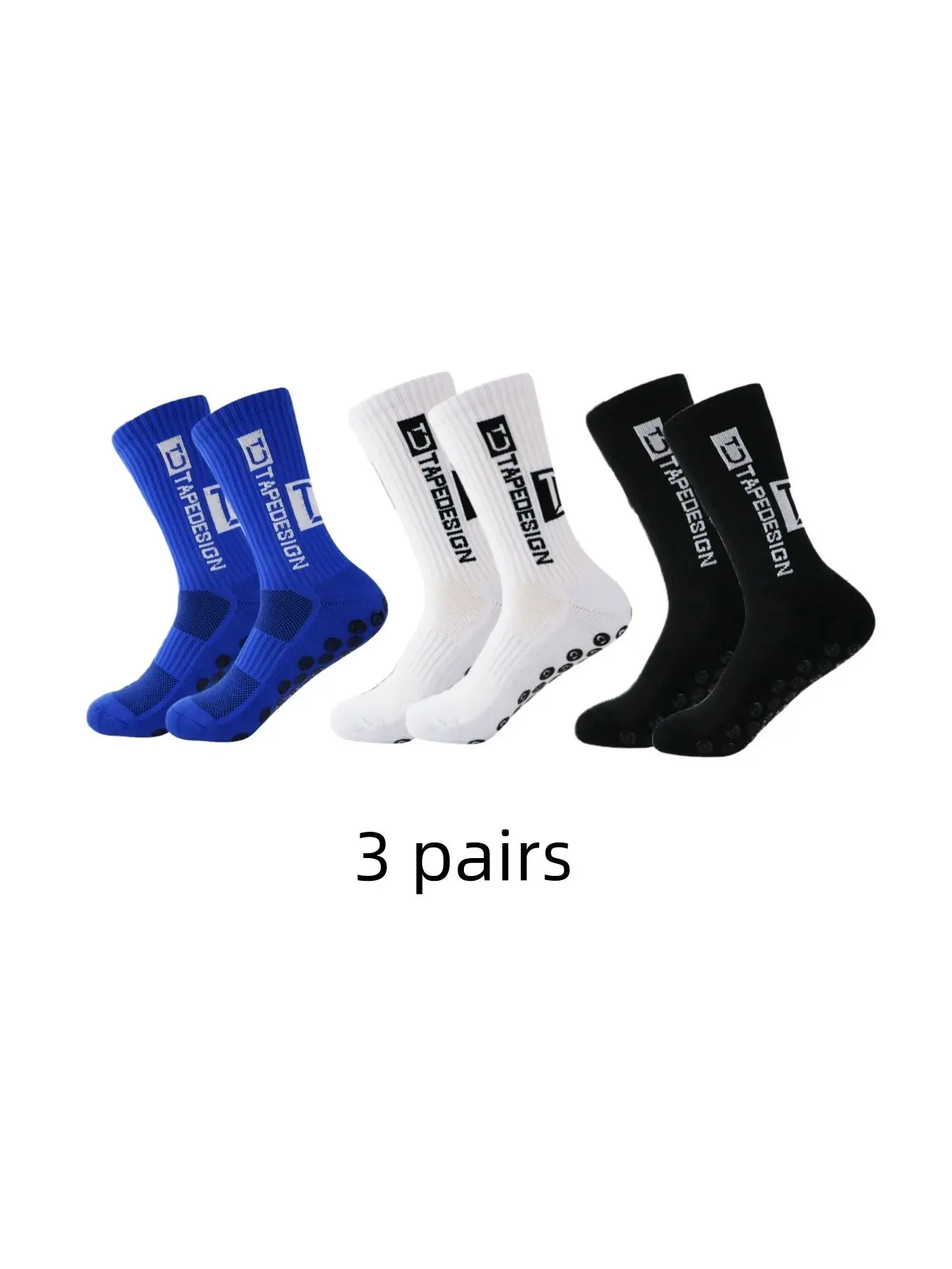 Calcetines antideslizantes clásicos de longitud media para fútbol, baloncesto, tenis, ciclismo, correr, parte inferior de toalla absorbente, 3 pares