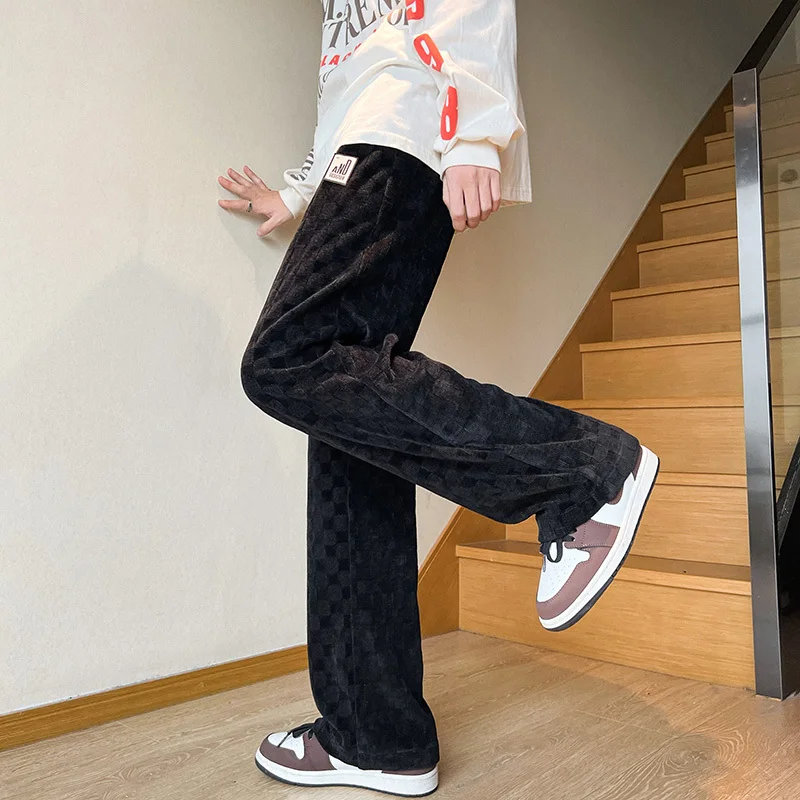 Spring Casual Pants Men Fashion Straight Plaid Pants Men Streetwear Hip Hop Loose Wide Leg Pants Mens Vintage Trousers M-3XL