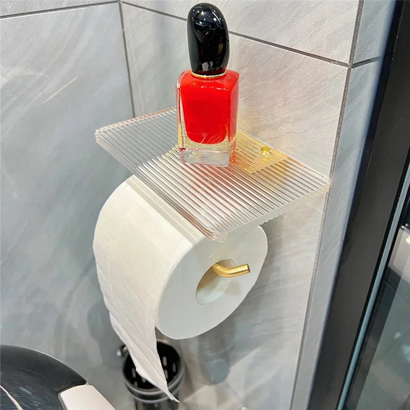 

Держатель для туалетной бумаги Настенный держатель для салфеток Держатель для рулонов без перфоратора Держатель для рулонов бумаги с хрустальной акриловой полкой Gold-AT48