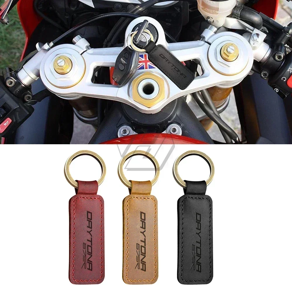 For Triumph Daytona 675 675R Keyring Motorcycle Cowhide Keychain Key Ring