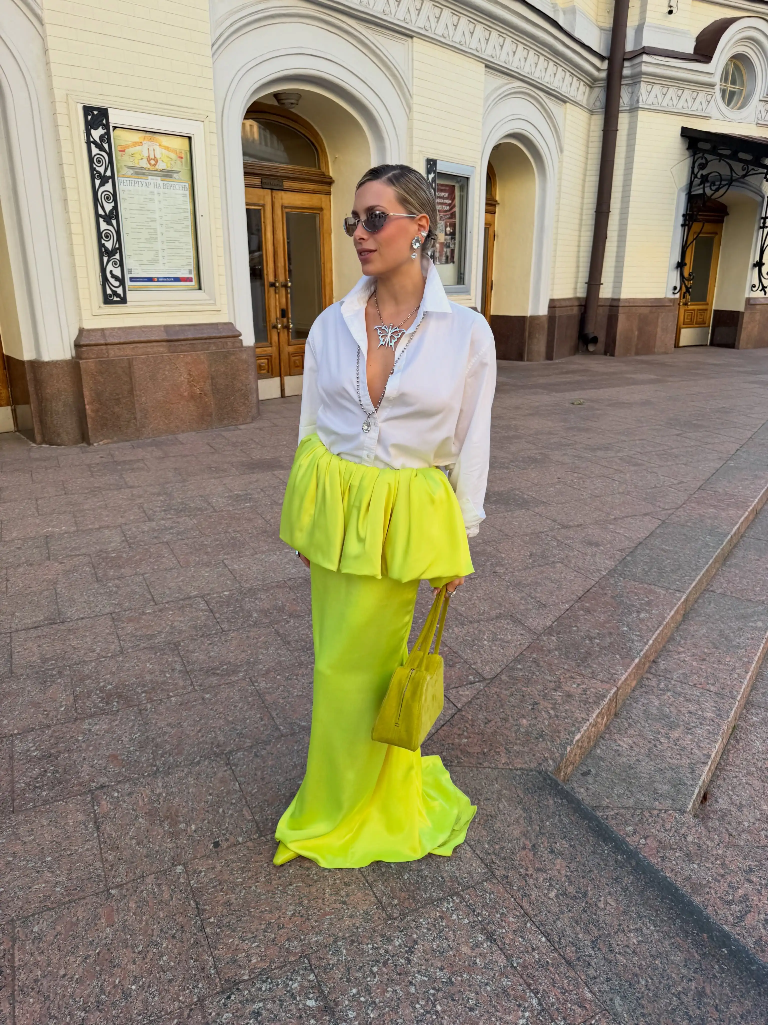 Fashion Satin Neon Yellow Fishtail Skirt Women High Waist Peplum Flounce Maxi Long Skirts Elegant Bodycon Ruched Slim Party Wear