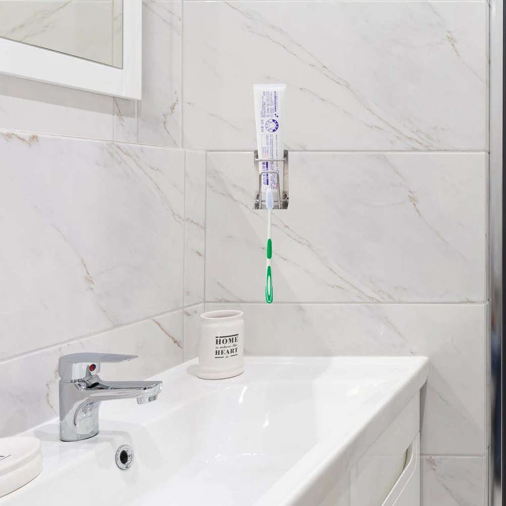 

Toothpaste Mouthwash Cup Holder Dispenser Toothbrush and Organizer Stainless Steel Punch Free Mounted Holders