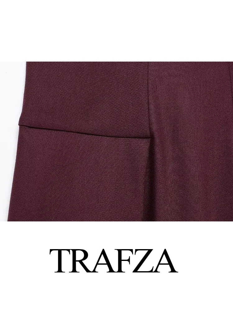 TRAFZA Women's Spring Fashion Design Basic Versatile Wide Pleated Midi Skirt Female Elegant Mid-Waist Ankle-Length 2-Color Skirt