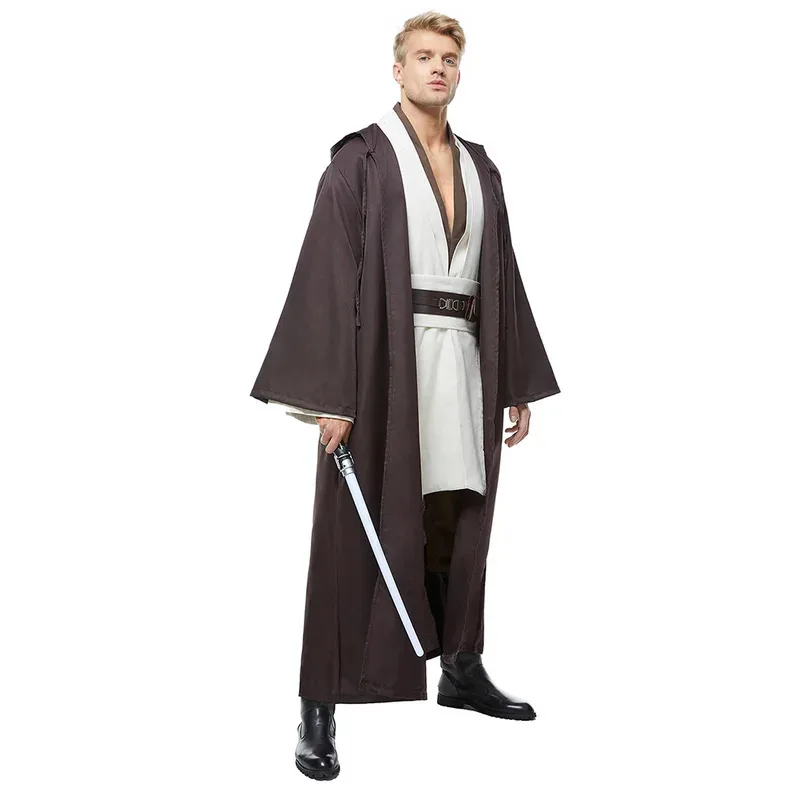 

asdh8@Obi Wan Cosplay Men Fantasy Costume Robe Cloak Movie Space Battle Knight Cosplay Disguise Adult Male Fantasia Jedi Cloth O
