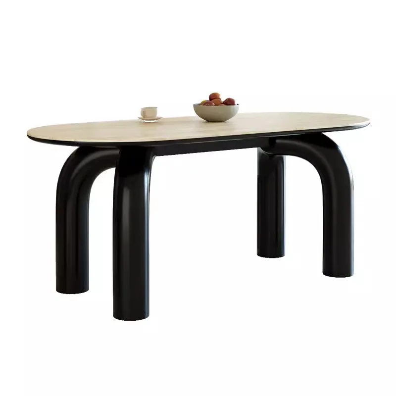 

#French Minimalist Oval Stone Dining Table in Cream Color