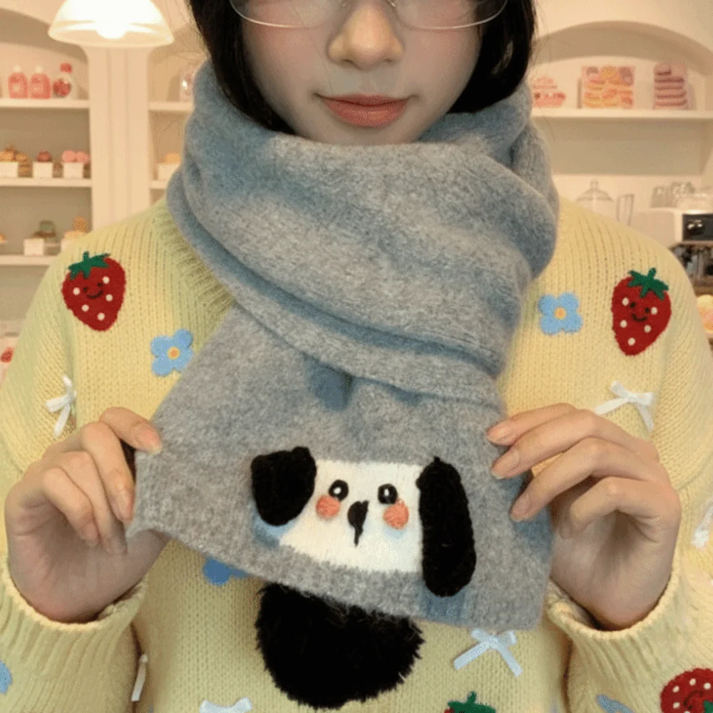 

Korean Style Cartoon Embroidery Scarf New Colorful Thickened Cashmere Knitted Scarf Sweet Windproof Winter Neck Warmer For Women