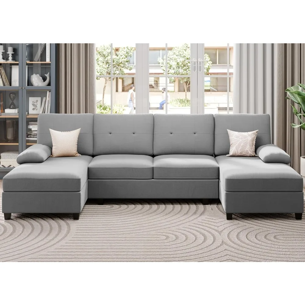 Sectional Sofa Couches for Living Room Clearance Set, U Shaped Couch 4 Seat Sofa Set with Double Chaise