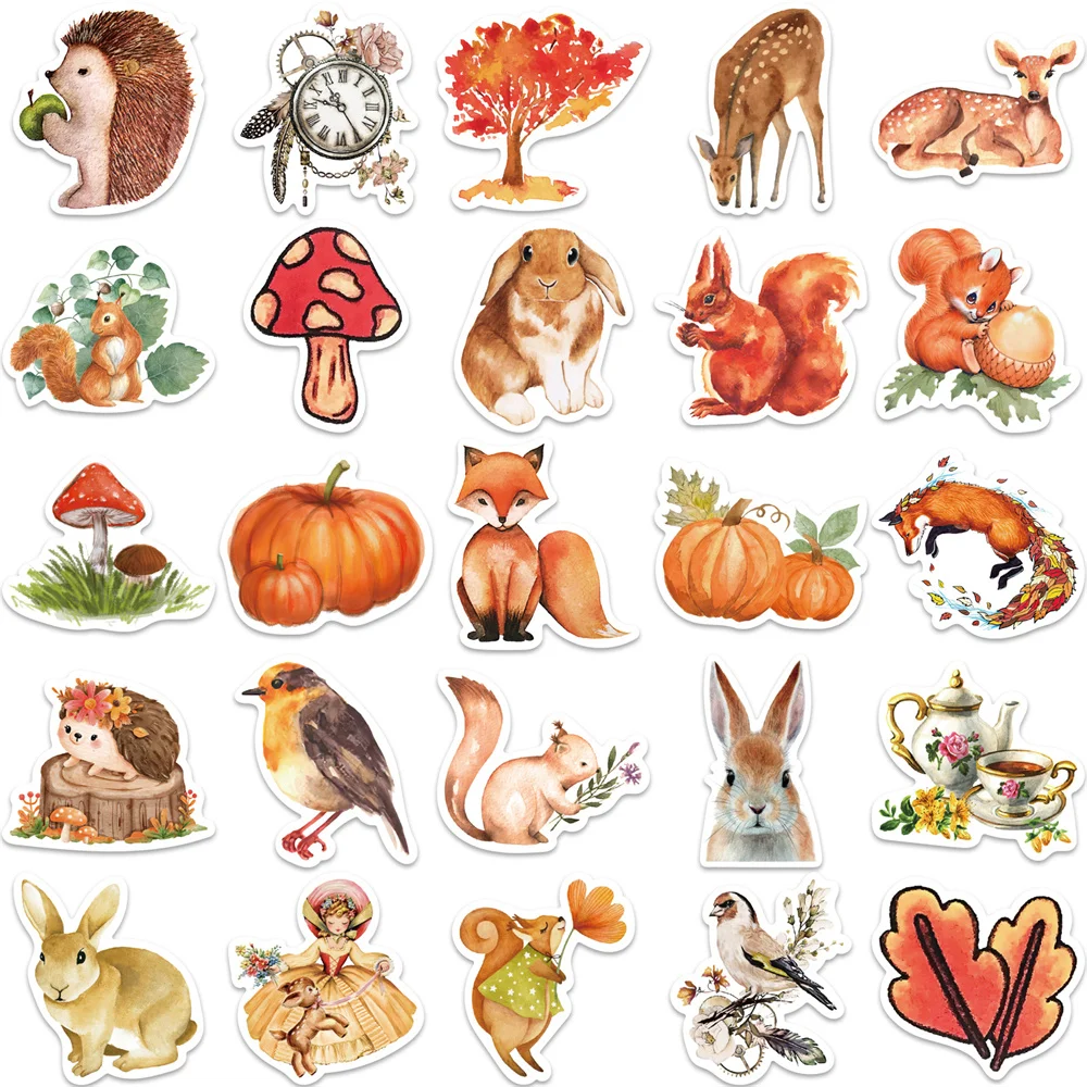 50PCS Cartoon Autumn Forest Personality Creative Sticker Desk Refrigerator Computer Skateboard WaterproofSticker