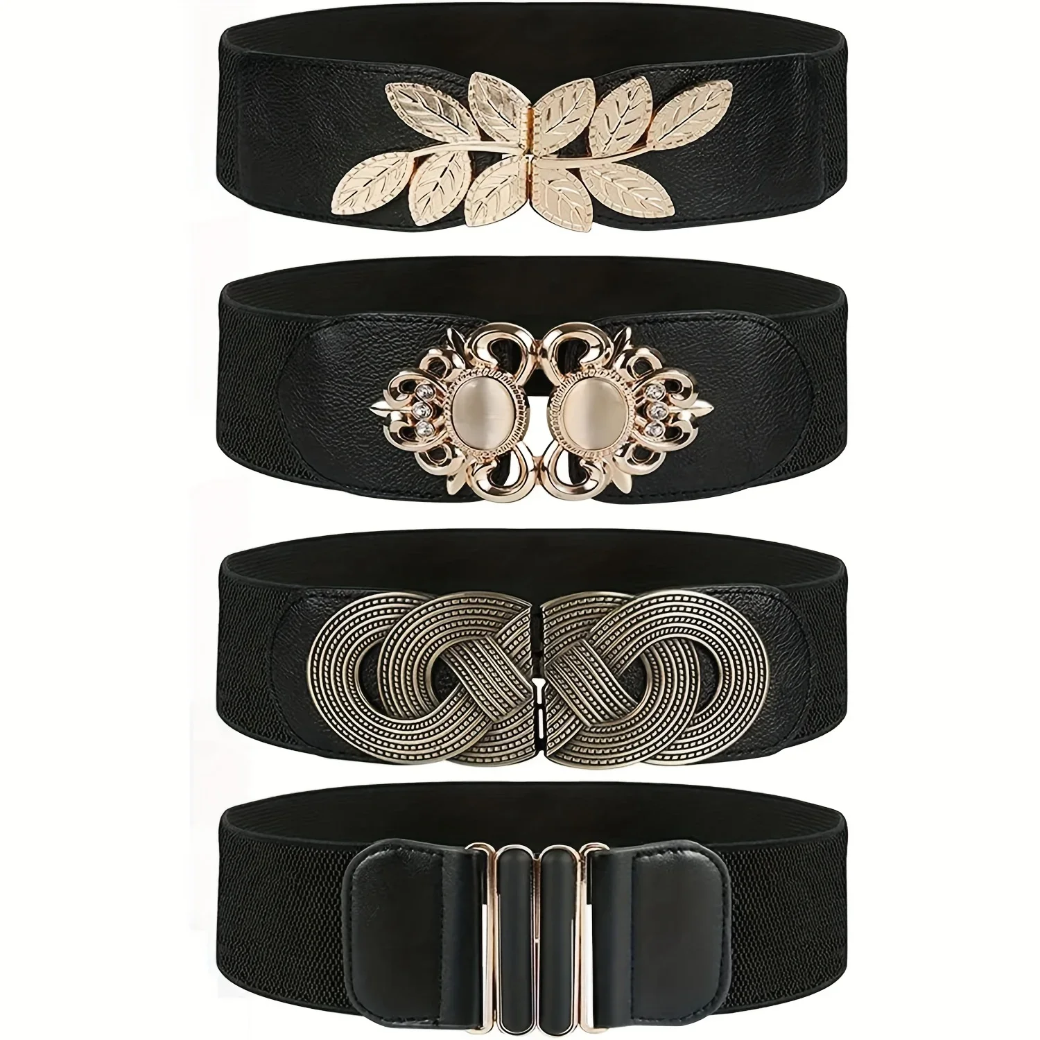 

Elegant Vintage Metal Buckle Elastic Belt for Women - Wide Waistband for Dress Coats and Girdles