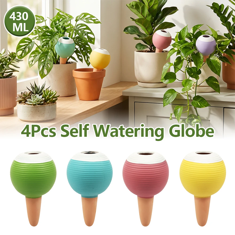 4Pcs Terracotta Self Watering Globe 430ml Colorful Spherical Automatic Plant Watering Spike Garden Planter Insert Waterer Device