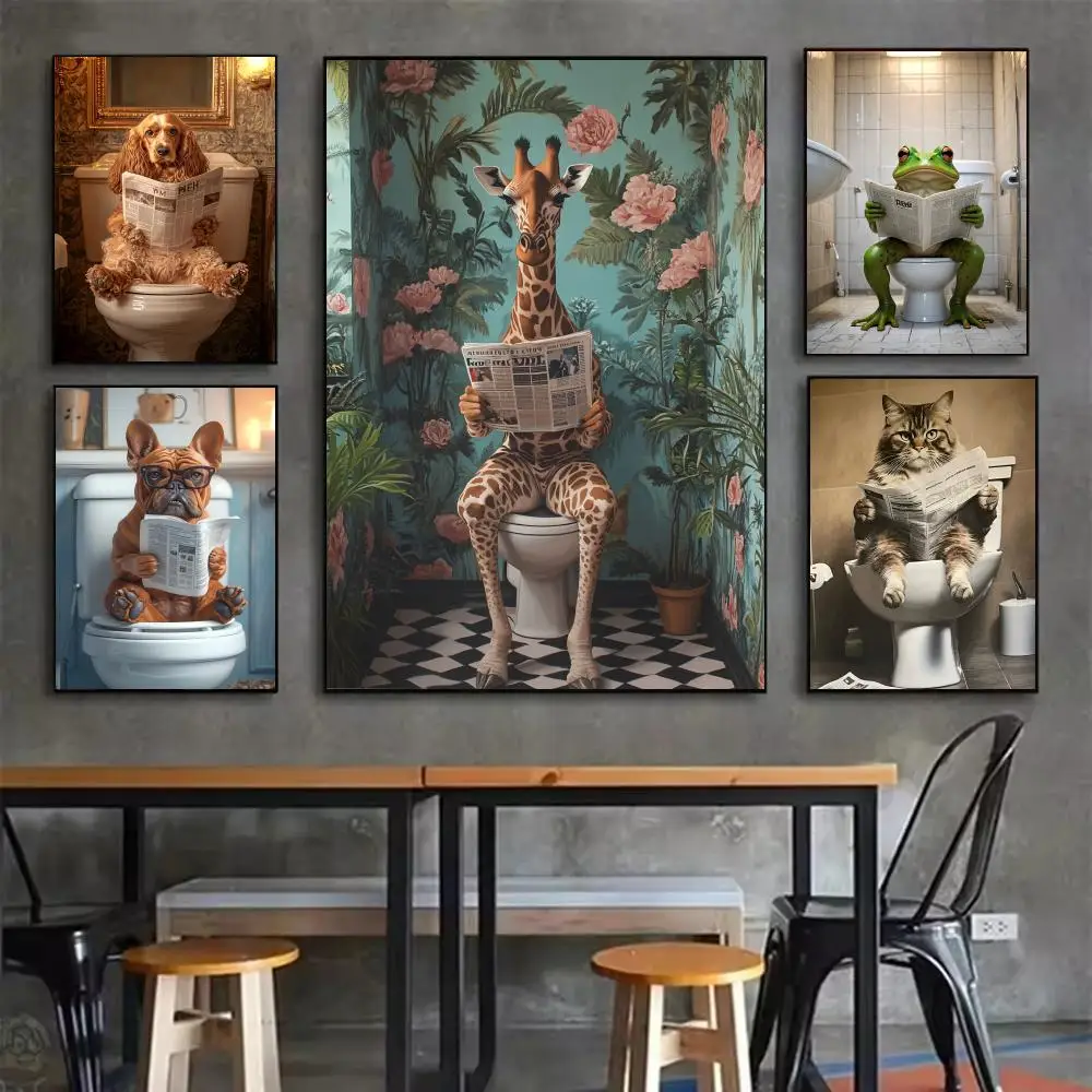 

Funny Bathroom Humorous Animal Poster Home Living Bed Room Bar Hallway Sticky Wall Art Printing Waterproof Aesthetic Decor