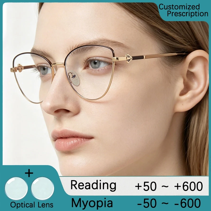 Oculos-de-grau-luxuosos-estilo-gatinho-ultraleves-com-lentes-de-prescricao-0-10-15-20-25-~-60-armacao-Optica-de-metal