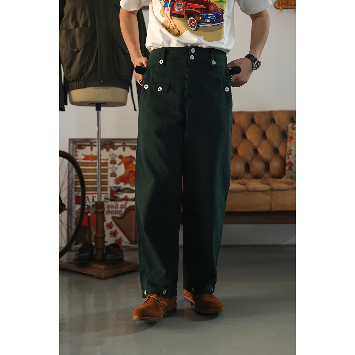 Second Order German M40 Pants Retro Army Chino Men\'s Straight Fit Cargo Trousers