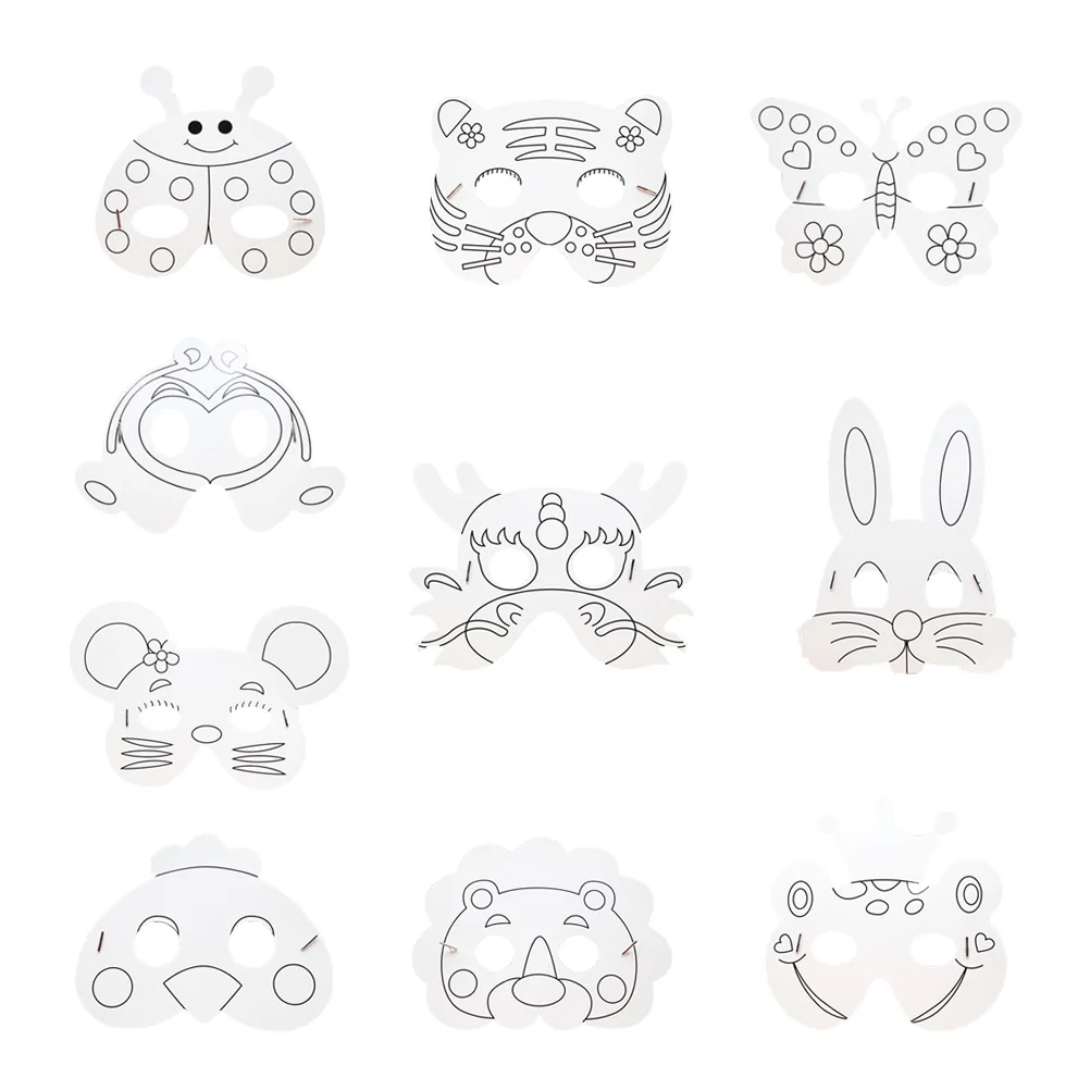 

10 Pcs Graffiti Mask DIY Animal Masks Craft Party Paper Manual Children's Cosplay