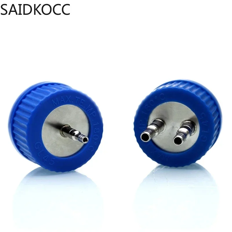 SAIDKOCC GL45 Fermentation Tank Reactor Feed Cover Stainless Steel Jar Lid with SS304 Blue Headspace Cap Refill Cover for Tube