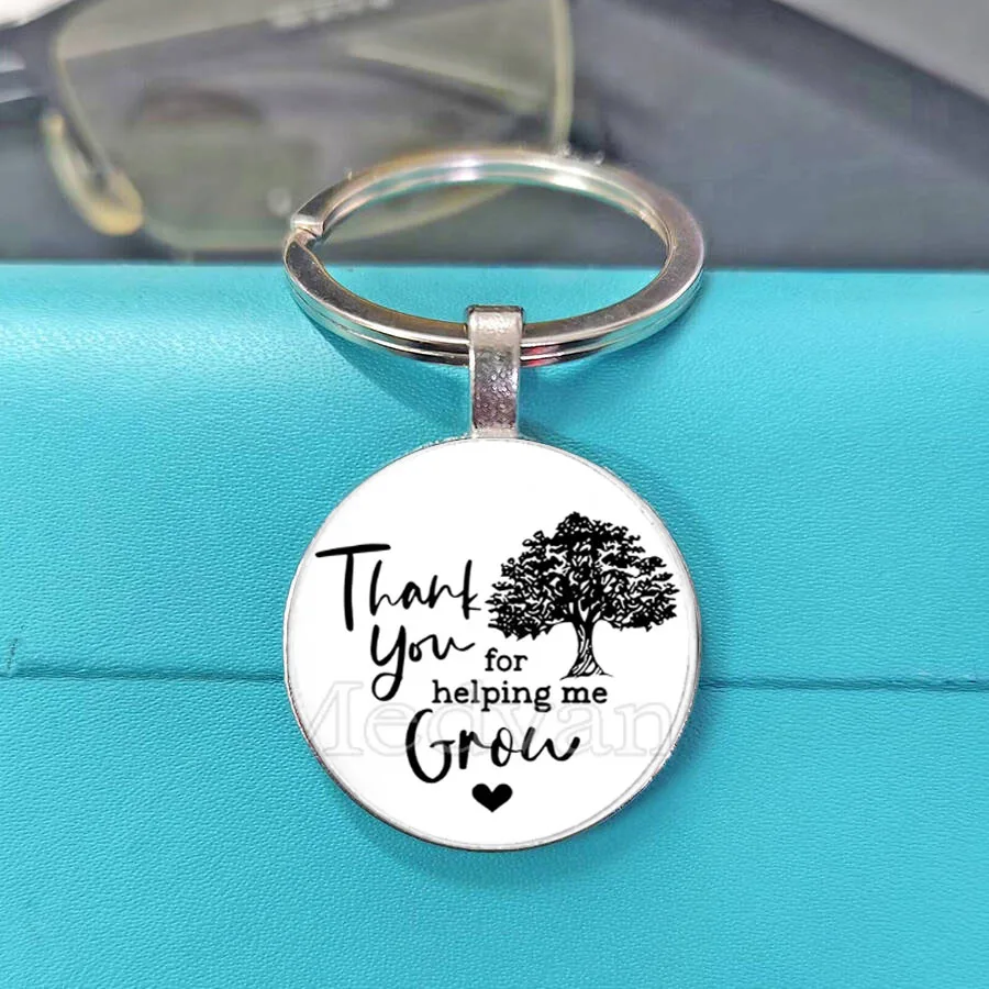 Thank You Teacher keychain teacher Thank you for helping me grow The glass cabochon Keyring is a gift given to the teacher