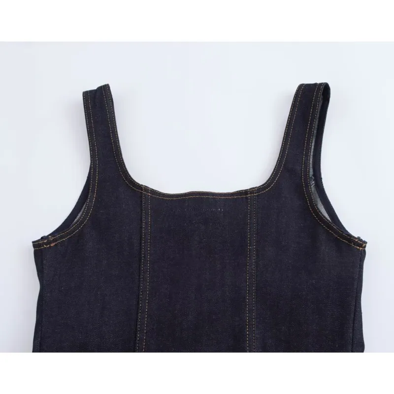 TRAF Zipper Denim Short Tops For Women Summer With Backless Shoulder Strap Top Splicing Together Decoration Female Tops