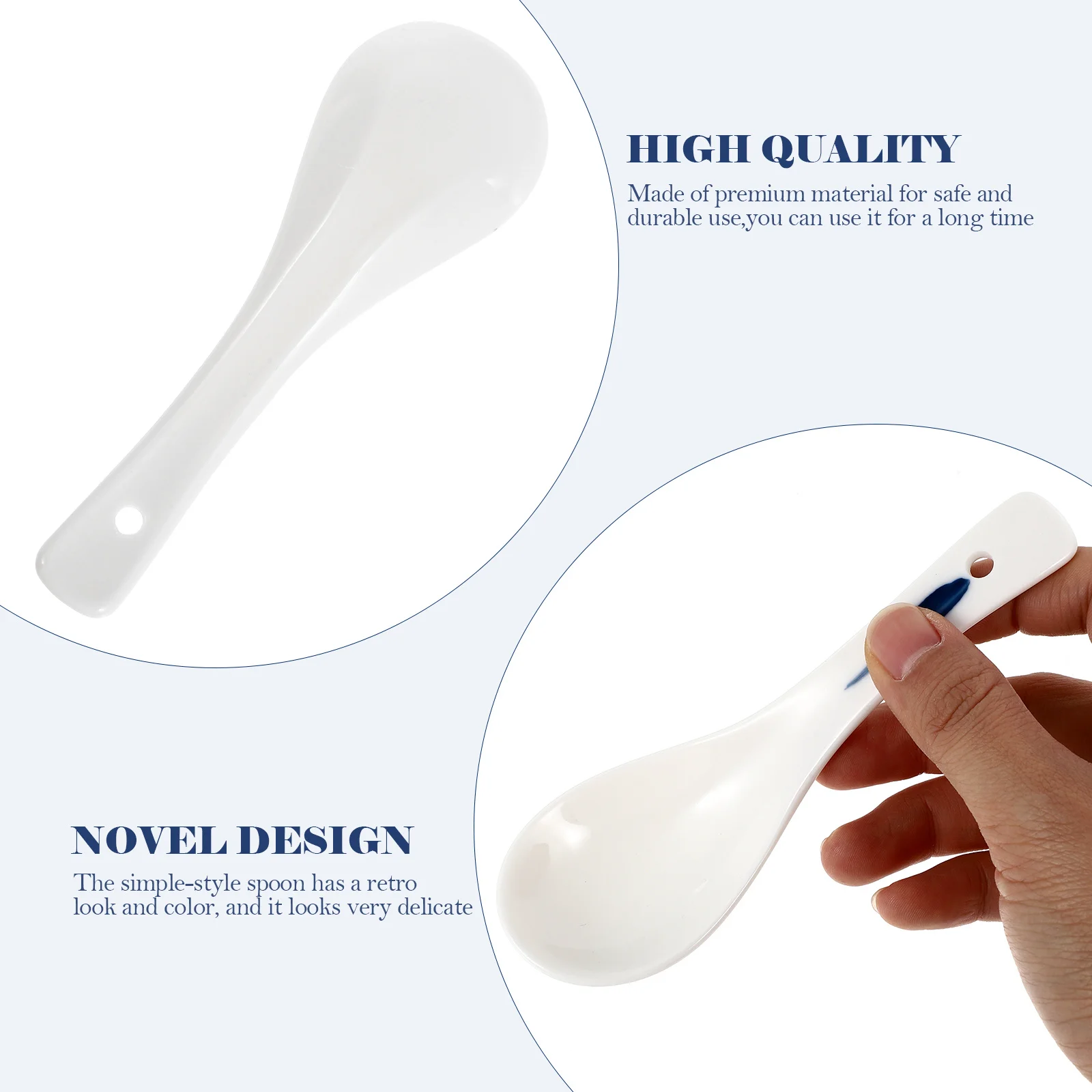 

6Pcs Ceramic Soup Spoons Retro Style Curved Handle Porridge Dessert Mini Kitchen Utensils Portable Home Dining Table Cutlery