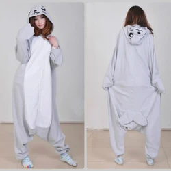 Gray Seal Pajamas Onesies Cartoon Animal One Piece Cosplay Costume Adult Pyjamas for Women Men Halloween Xmas Party Costume