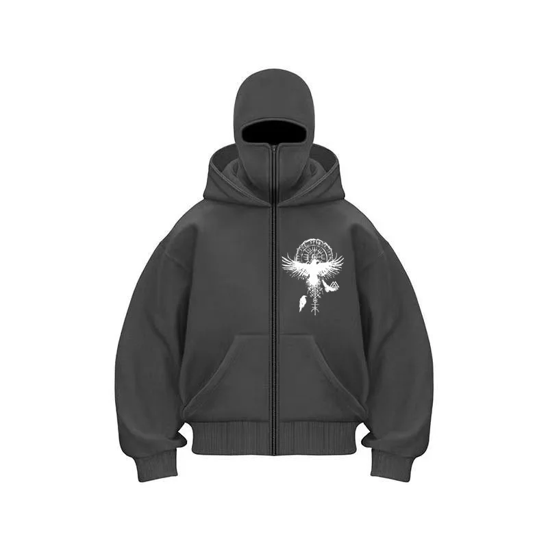 Sudadera Con Capucha Y Cremallera Para Hombre - Negro, Ajuste Regular, Abrigo De Entretiempo Apto Para Viento